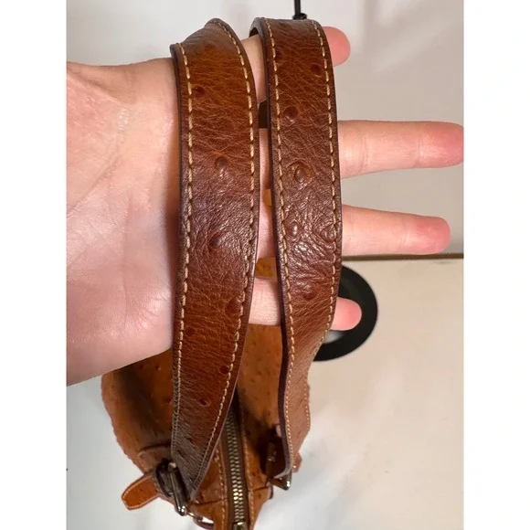 Dooney & Bourke Nina Ostrich Embossed Leather Hobo Bag Cognac Tan Shoulder Purse - Picture 7 of 11